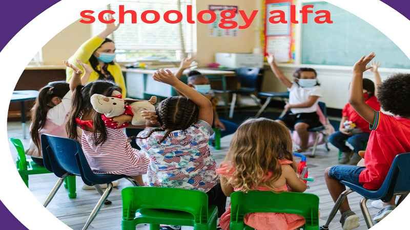 Schoology Alfa classroom showing young students actively participating in a guided learning session with a teacher