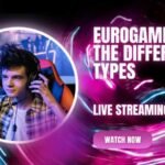 “Gamer wearing headset during live stream with neon background and text EuroGamersOnline The Different Types promoting live streaming”