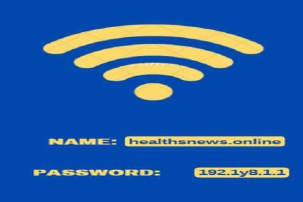 WiFi login screen showing network name healthsnews.online and non-standard numeric string password 192.1y8.1.1